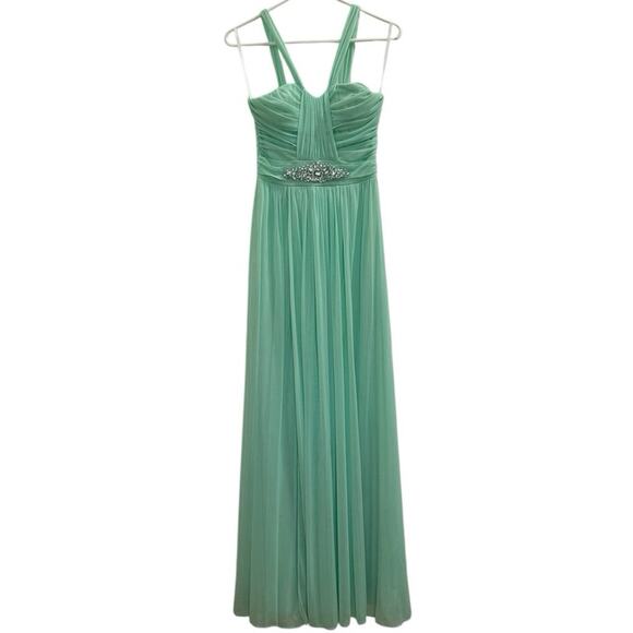 Windsor Sea Foam/ Mint Green Gem Embellished Ruched Grecian Formal Dress - Picture 1 of 13